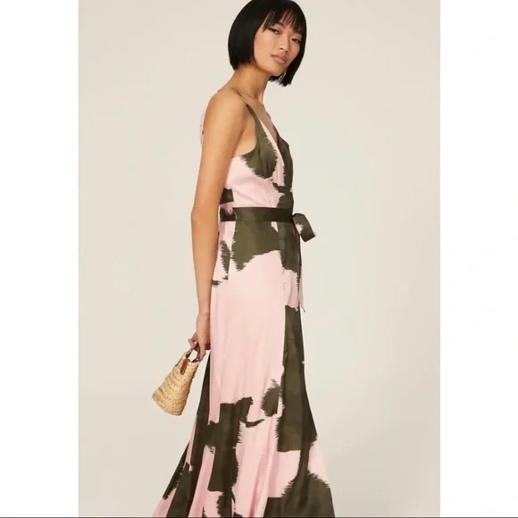 NWOT Anthropologie X Hutch Leah Sleeveless Wrap Maxi Pink Green Tropical - Picture 2 of 7
